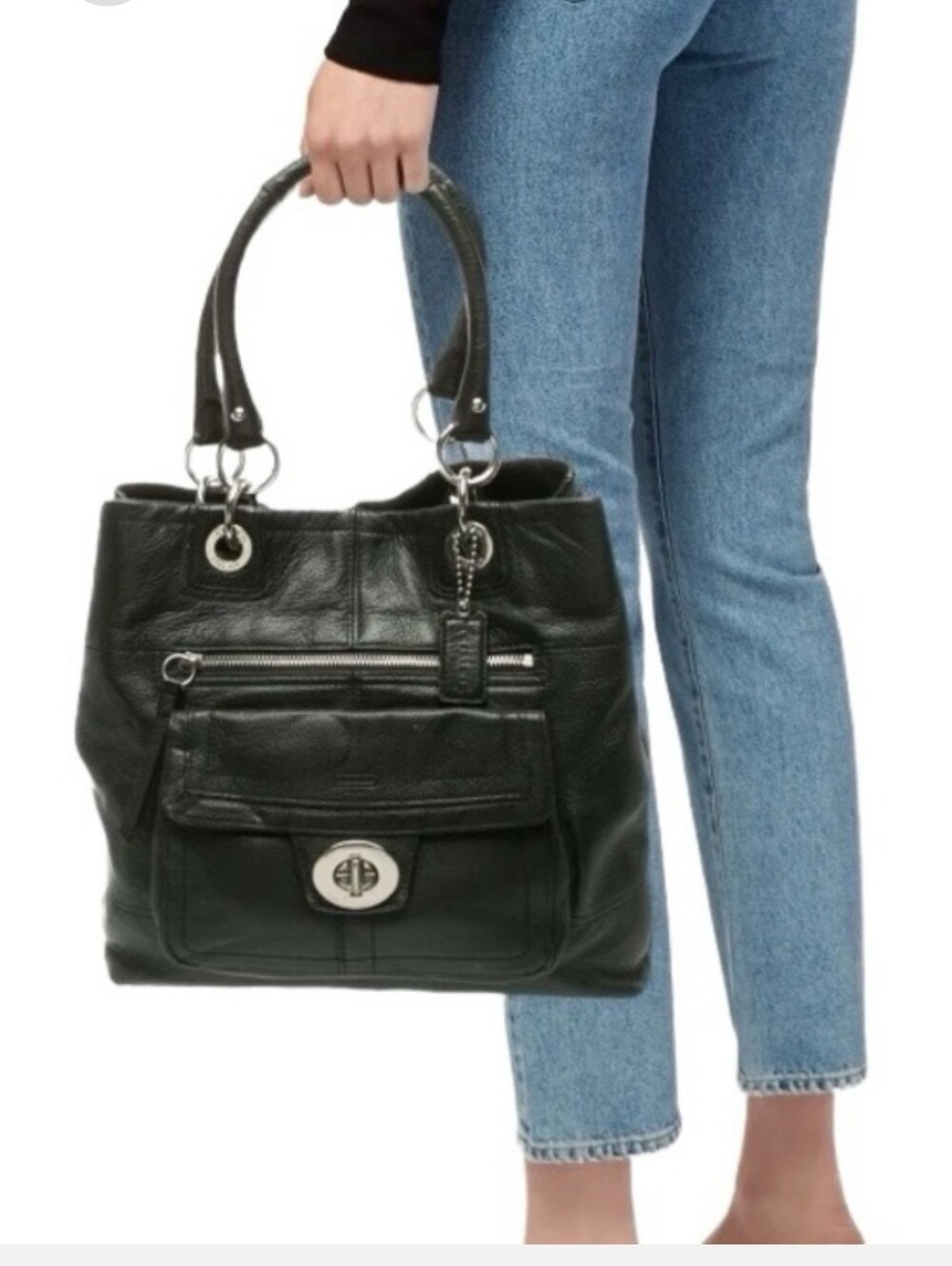 COACH  Hampton Pebbled Leather Turnlock Satchel #F15694